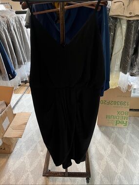Chelsea28 Black V-Neck Slip Midi Dress with Draped Skirt